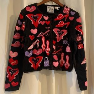 Michael Simon Valentine’s Day Vintage‎ Embroidered Cardigan Size Large